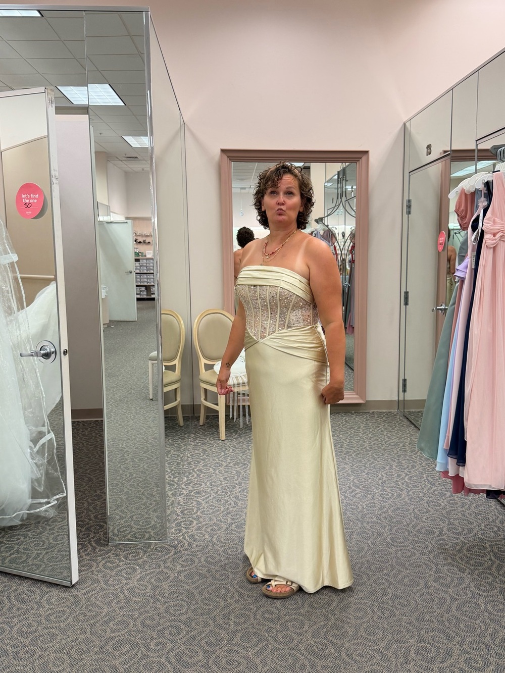Elegant Sequin Bodice Satin Evening Gown - Champagne